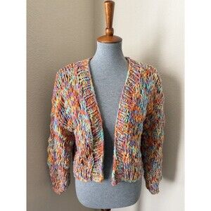 36Point5 Women's Size Medium Multicolor Rainbow Chunky Knit Open-Front Cardigan